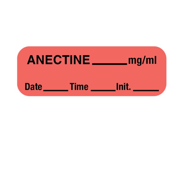 Label, Anectine 1/2" x 1-1/2" Flr Red w/Black